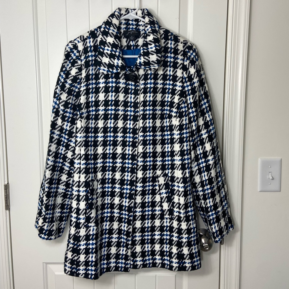 Josephine women’s black blue houndstooth jacket blazer button front‎ collar 10